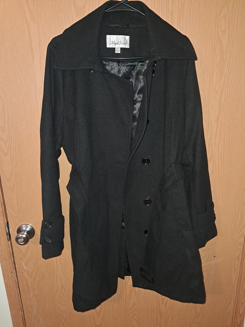 Women's Black Wool-Blend Pea Coat - Classic Tailored Style